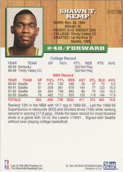 1994 Kenner/Hoops Starting Lineup Cards #510796 Shawn Kemp Back