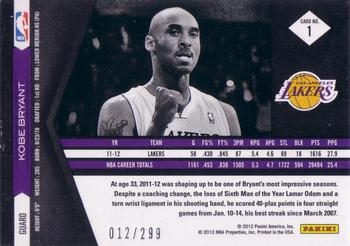 2011-12 Panini Limited #1 Kobe Bryant Back