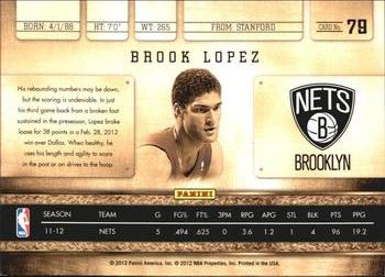 2011-12 Panini Gold Standard #79 Brook Lopez Back