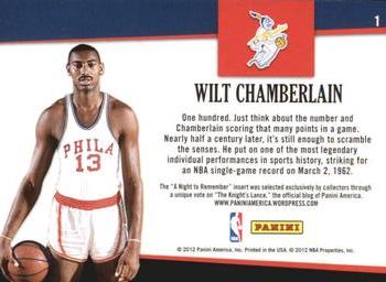 2011-12 Hoops - A Night to Remember #1 Wilt Chamberlain Back