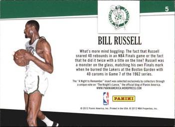 2011-12 Hoops - A Night to Remember #5 Bill Russell Back