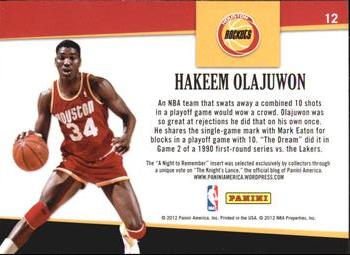 2011-12 Hoops - A Night to Remember #12 Hakeem Olajuwon Back