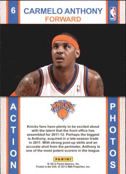 2011-12 Hoops - Action Photos #6 Carmelo Anthony Back