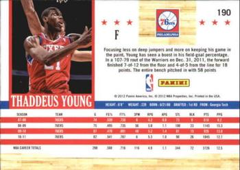 2011-12 Hoops - Artist's Proofs #190 Thaddeus Young Back