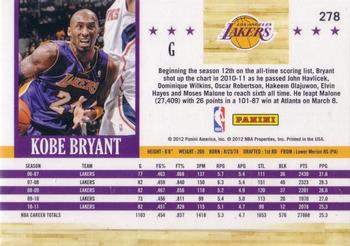 2011-12 Hoops - Artist's Proofs #278 Kobe Bryant Back