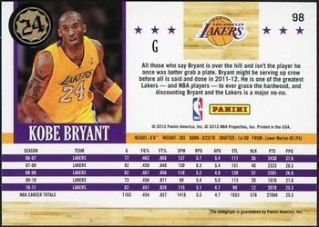 2011-12 Hoops - Autographs #98 Kobe Bryant Back