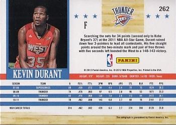2011-12 Hoops - Autographs #262 Kevin Durant Back