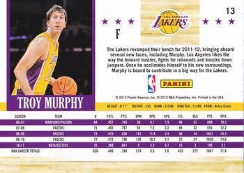 2011-12 Hoops - Glossy #13 Troy Murphy Back