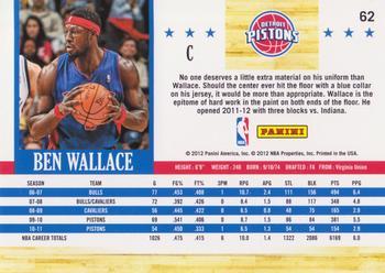 2011-12 Hoops - Glossy #62 Ben Wallace Back