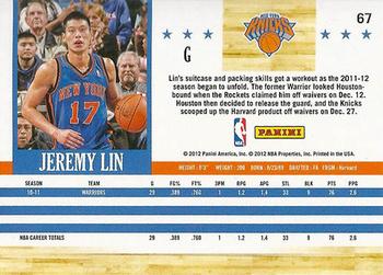 2011-12 Hoops - Glossy #67 Jeremy Lin Back
