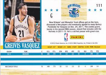 2011-12 Hoops - Glossy #111 Greivis Vasquez Back