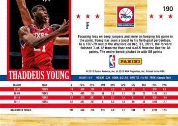 2011-12 Hoops - Glossy #190 Thaddeus Young Back