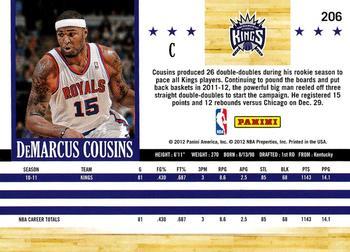2011-12 Hoops - Glossy #206 DeMarcus Cousins Back