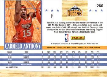2011-12 Hoops - Glossy #260 Carmelo Anthony Back