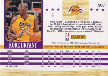 2011-12 Hoops - Glossy #268 Kobe Bryant Back