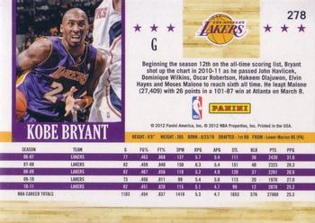 2011-12 Hoops - Glossy #278 Kobe Bryant Back