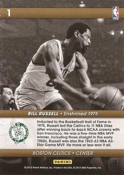 2011-12 Hoops - Hall of Fame Heroes #1 Bill Russell Back