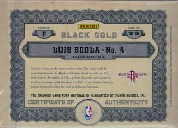 2011-12 Panini Gold Standard - Black Gold Threads #BG-68 Luis Scola Back