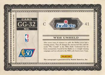 2011-12 Panini Gold Standard - Greatest Graphs #GG-32 Wes Unseld Back