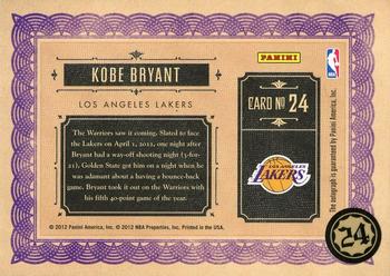 2011-12 Panini Gold Standard - Superscribe Autographs #24 Kobe Bryant Back
