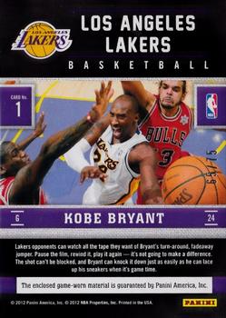 2011-12 Panini Limited - Team Trademarks Materials #1 Kobe Bryant Back
