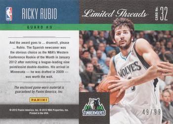 2011-12 Panini Limited - Limited Threads #32 Ricky Rubio Back