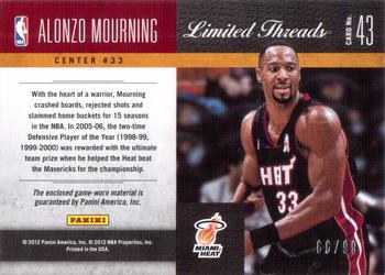 2011-12 Panini Limited - Limited Threads #43 Alonzo Mourning Back