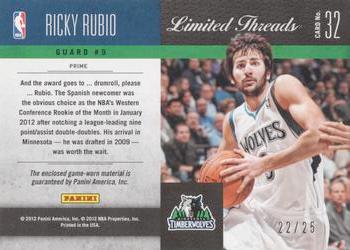 2011-12 Panini Limited - Limited Threads Prime #32 Ricky Rubio Back