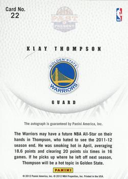 2011-12 Panini Past & Present - 2011 Draft Pick Redemptions Autographs #22 Klay Thompson Back