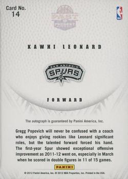 2011-12 Panini Past & Present - 2011 Draft Pick Redemptions Autographs #14 Kawhi Leonard Back