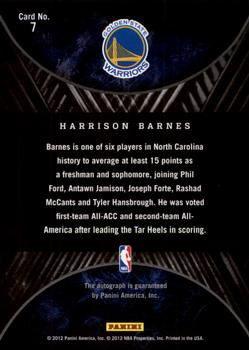 2011-12 Panini Past & Present - 2012 Draft Pick Redemptions #7 Harrison Barnes Back