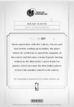 2011-12 Panini Past & Present - Elusive Ink Autographs #BD Brad Davis Back