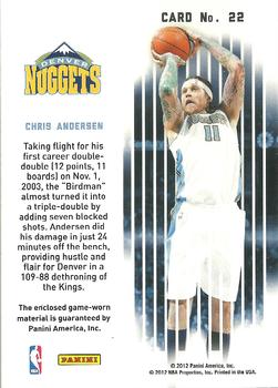 2011-12 Panini Past & Present - Gamers Jerseys #22 Chris Andersen Back