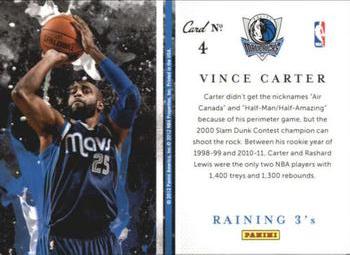 2011-12 Panini Past & Present - Raining 3's #4 Vince Carter Back