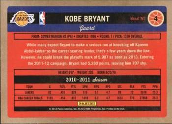 2011-12 Panini Past & Present - Variations #4 Kobe Bryant Back