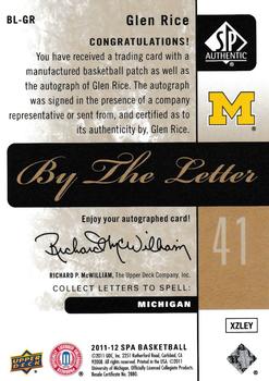 2011-12 SP Authentic - By the Letter #BL-GR Glen Rice Back