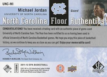 2011-12 SP Authentic - North Carolina Floor #UNC-MI Michael Jordan Back