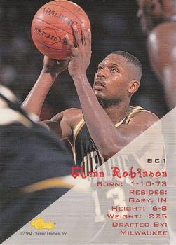 1994 Classic Draft - Bonus Cards #BC1 Glenn Robinson Back