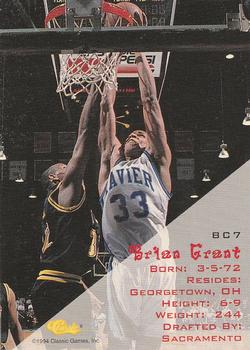1994 Classic Draft - Bonus Cards #BC7 Brian Grant Back