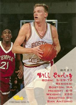 1994 Classic Draft - Bonus Cards #BC21 Bill Curley Back