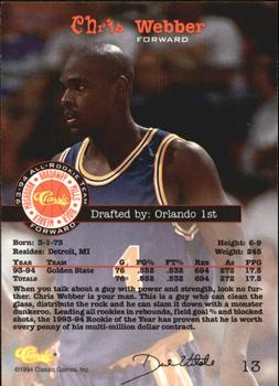 1994 Classic Draft - Gold #13 Chris Webber Back