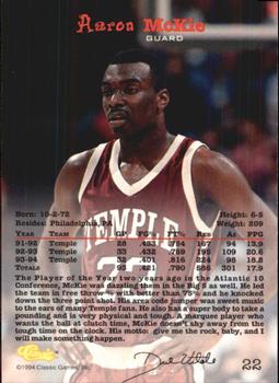 1994 Classic Draft - Gold #22 Aaron McKie Back