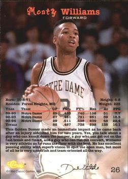 1994 Classic Draft - Gold #26 Monty Williams Back