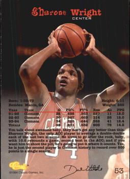 1994 Classic Draft - Gold #53 Sharone Wright Back