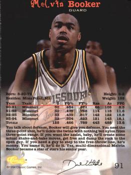 1994 Classic Draft - Gold #91 Melvin Booker Back