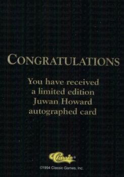 1994 Classic Draft - National Party Autographs #NNO Juwan Howard Back