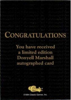 1994 Classic Draft - National Party Autographs #NNO Donyell Marshall Back