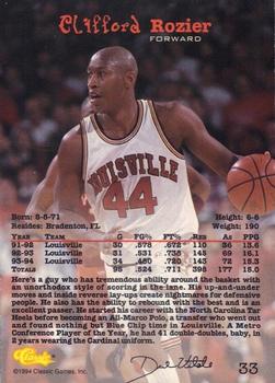 1994 Classic Draft - Printer's Proofs #33 Clifford Rozier Back