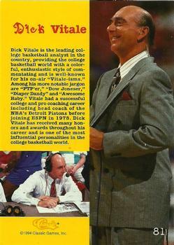 1994 Classic Draft - Printer's Proofs #81 Dick Vitale Back