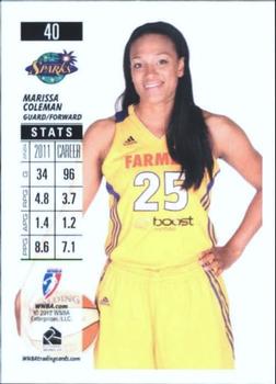 2012 Rittenhouse WNBA #40 Marissa Coleman Back